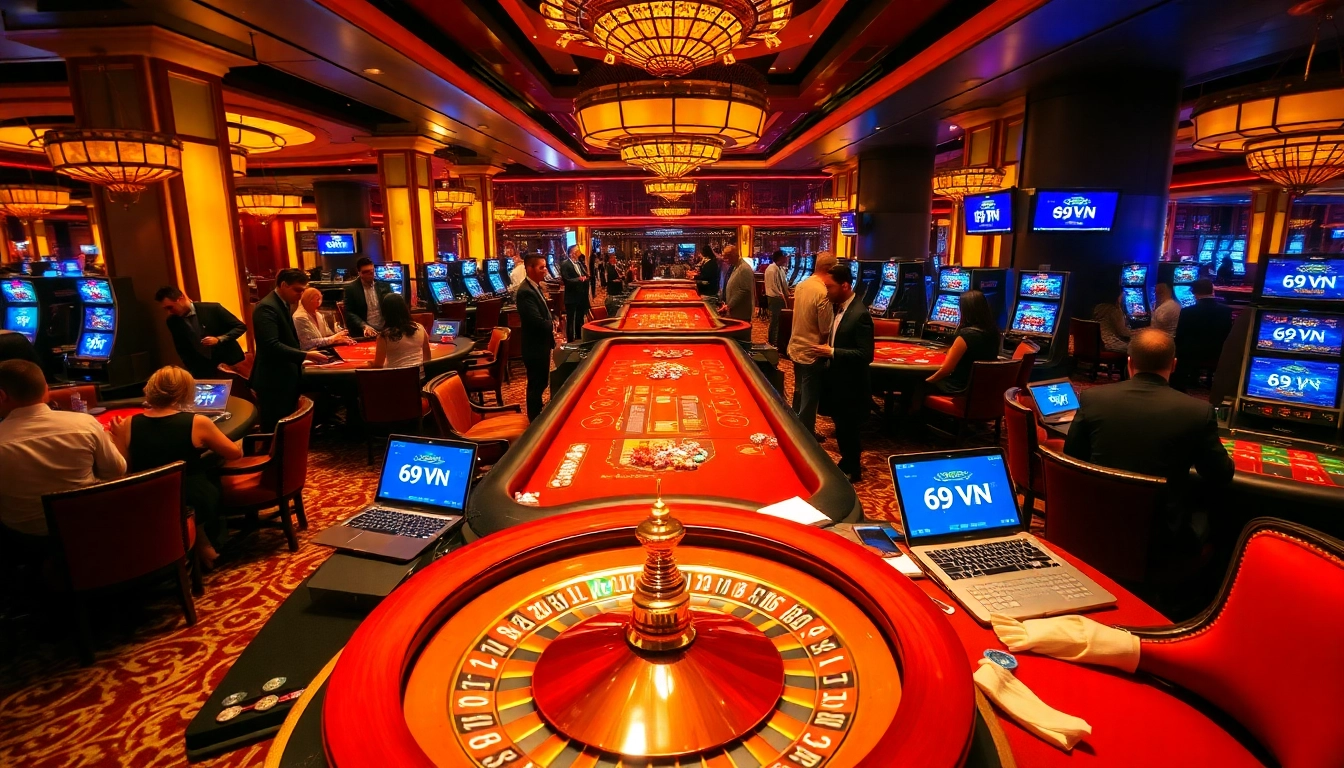 Experience the thrill of high-stakes gambling at 69 VN casino with vibrant tables and engaging players.
