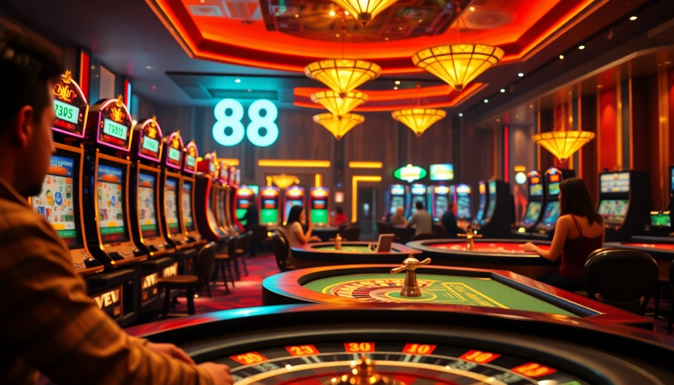 hm 88 showcases vibrant slot machines and poker tables, inviting players to experience thrilling casino gameplay.