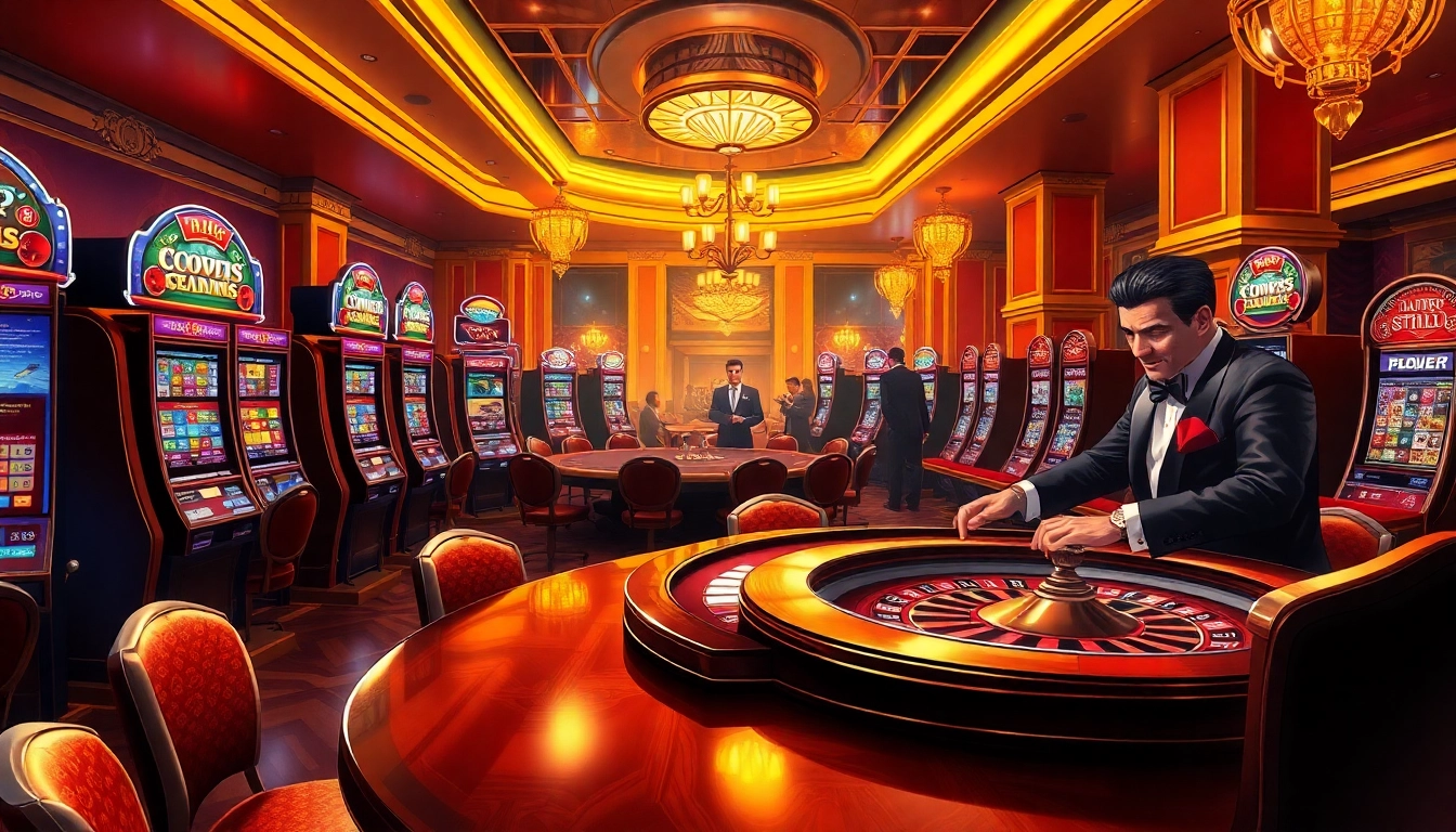 Hitclub casino scene with players at poker tables and glowing slot machines, capturing the immersive gambling experience.