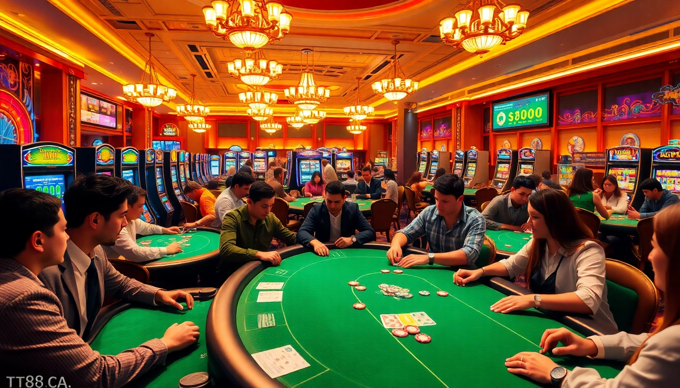 Experience the excitement of gaming at https://tt88.ca/ in a lively casino scene.