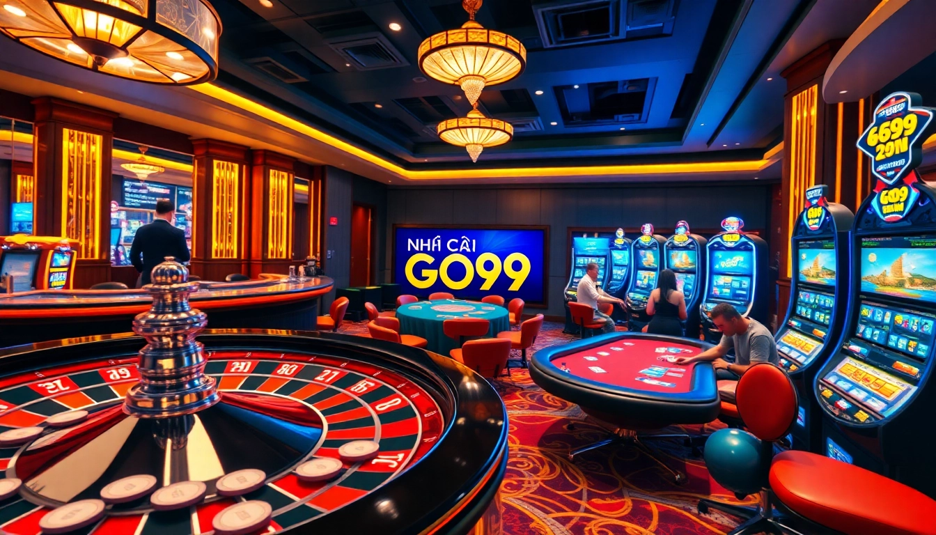 Experience the excitement of NHÀ CÁI GO99 with players engrossed in poker and roulette.