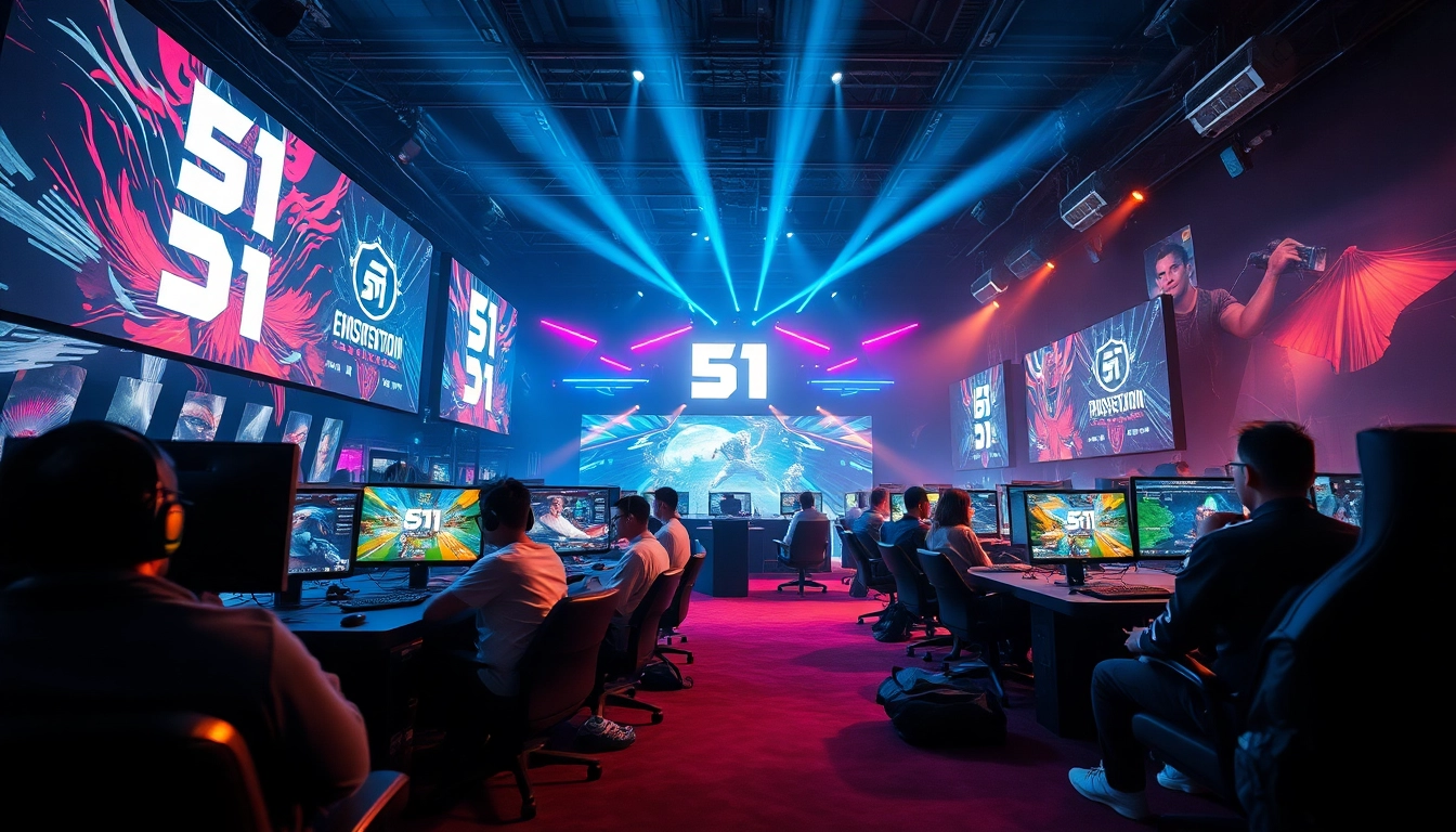 Players enjoying thrilling gameplay on the 51 game platform, surrounded by colorful graphics and e-sport excitement.